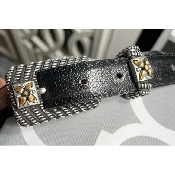 Vicenza Womens Sz 28 Black Genuine ITALIAN Calfskin Leather Pebbled Silver Gold main image 4